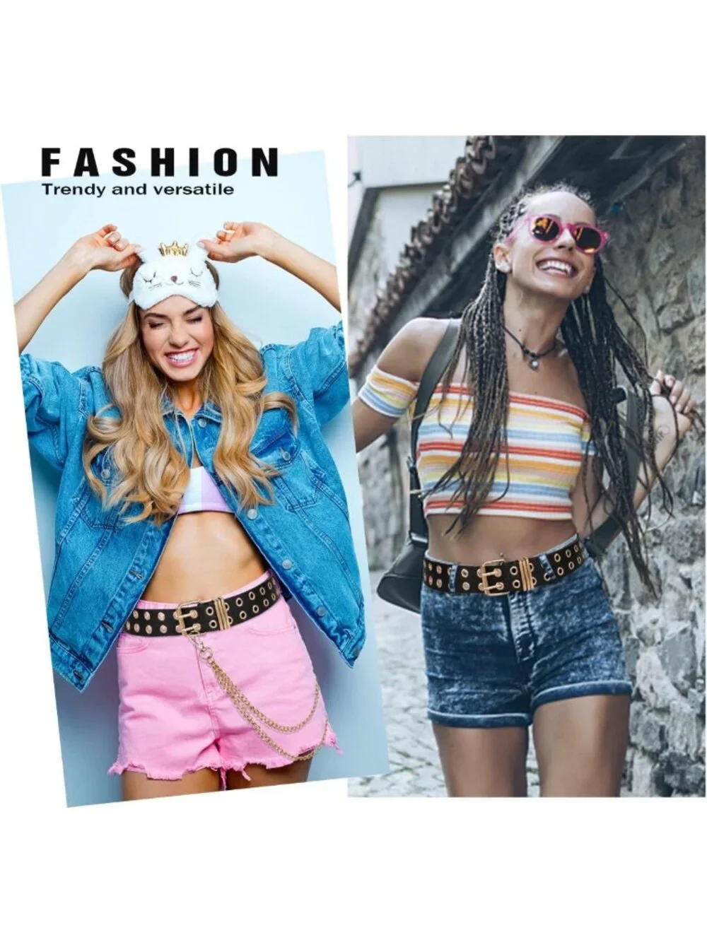 Punk Rock Grommet Leather Belt with Detachable Chain for Men & Women - Stylish